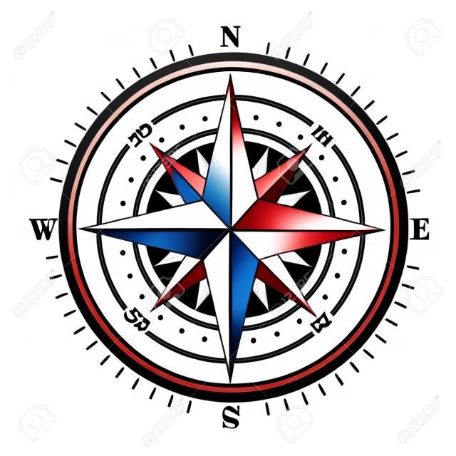 Ikona kompasu na białym tle. róża wiatrów, ilustracji wektorowych
