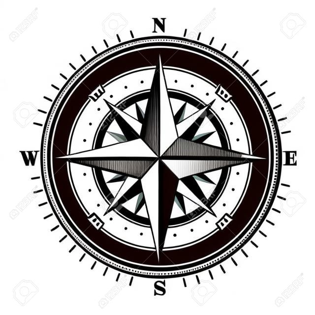 Ikona kompasu na białym tle. róża wiatrów, ilustracji wektorowych