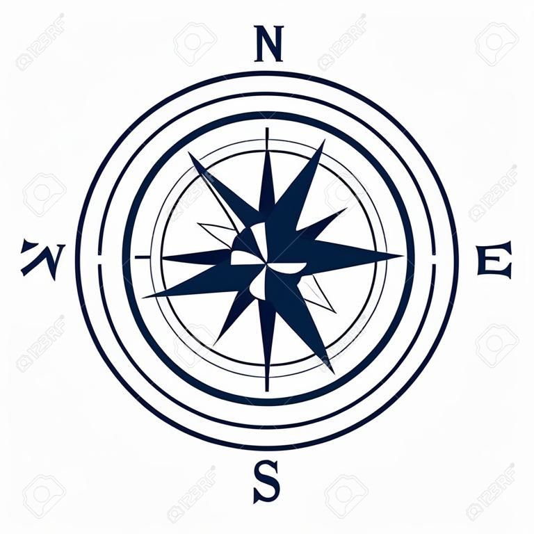 Kompas pictogram op witte achtergrond. Roos van Wind, vector illustratie