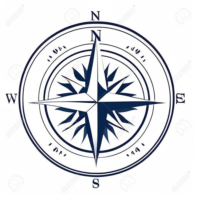 Ikona kompasu na białym tle. Róża wiatrów, ilustracji wektorowych
