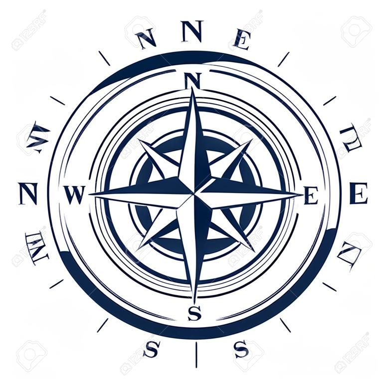 Ikona kompasu na białym tle. Róża wiatrów, ilustracji wektorowych