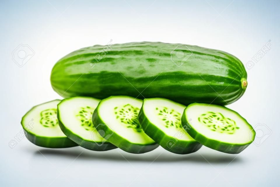 Fresh cucumber with slices isolated on the white 