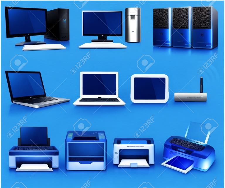コンピューターのプリンター技術電子工学シルバー ブルー