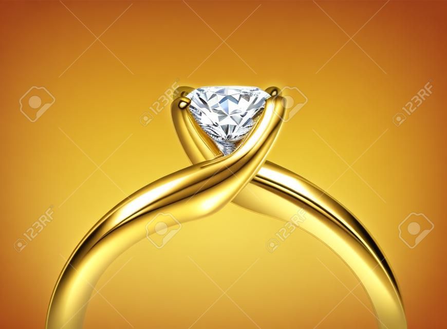 Złoty pierścion zaręczynowy z diamentem. Tło biżuteria