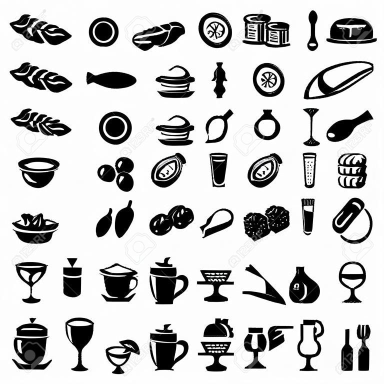vector black food icon set on white