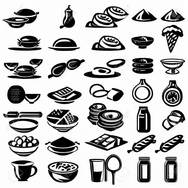 vektor fekete élelmiszer icon set on white