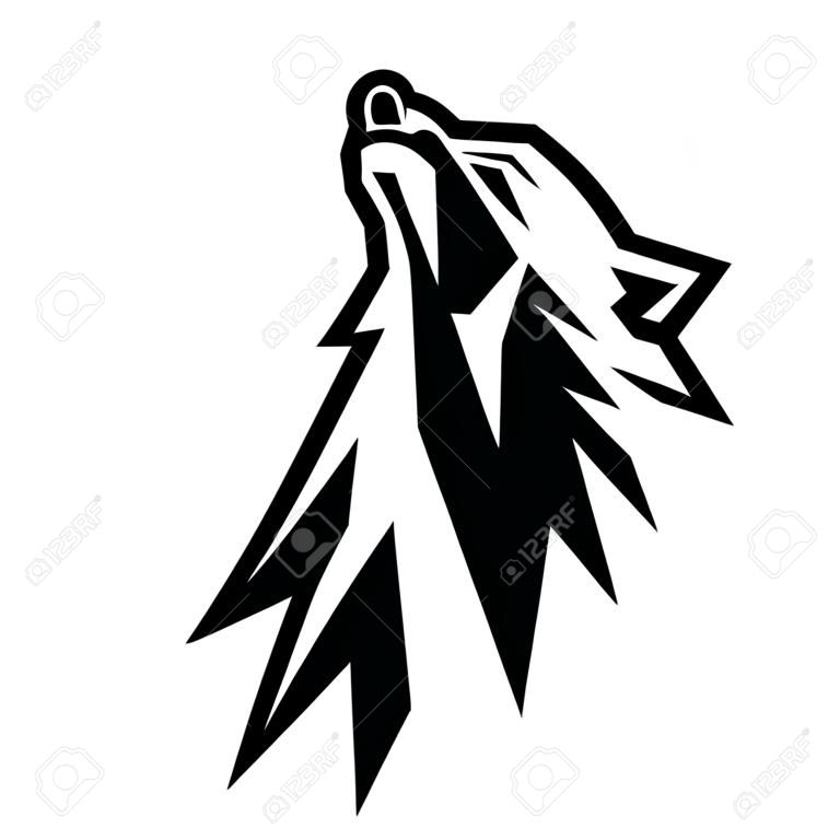 vector black wolf howl emblem on white background