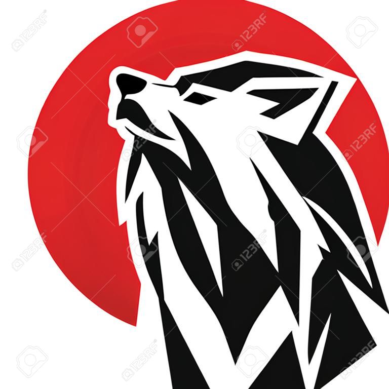 vector black wolf howl emblem on white background