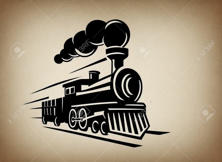 вектор ретро поезд логотип на белом фоне