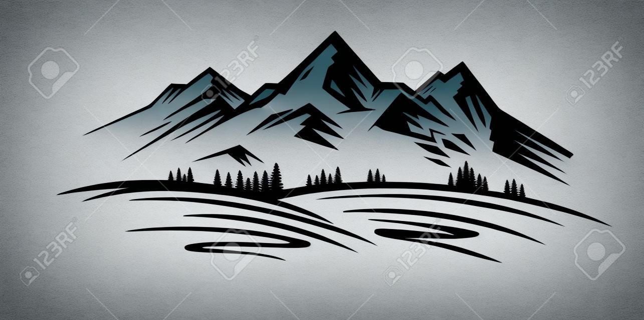 Mountain and landscape vector black on white background