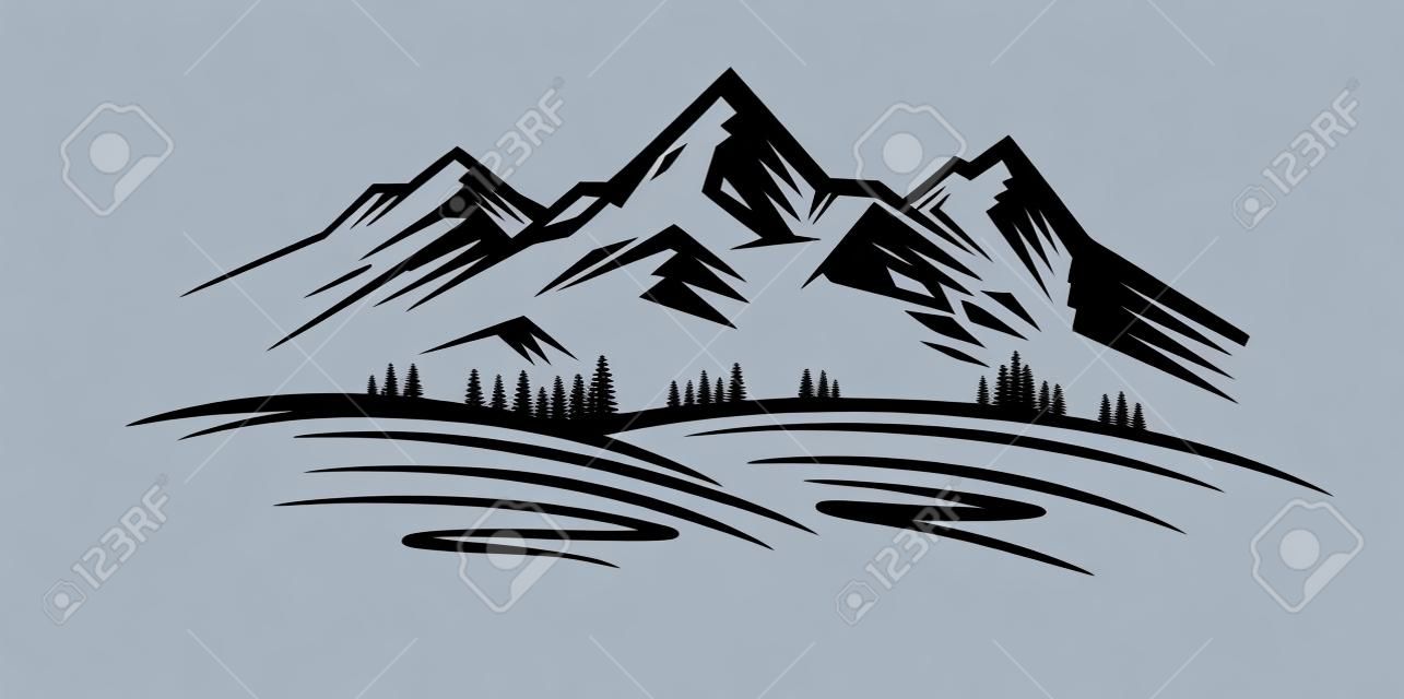 Mountain and landscape vector black on white background