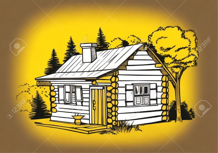 Illustrazione vettoriale disegnato a mano della casa in legno