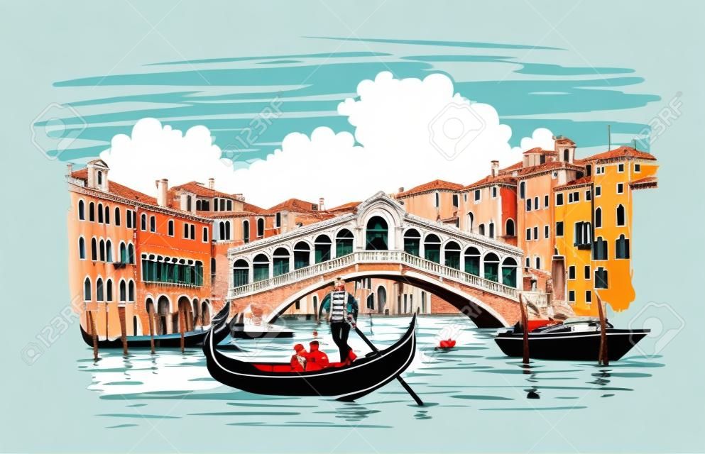 Veneza em estilo esboçado. Ilustração vetorial mão desenhada