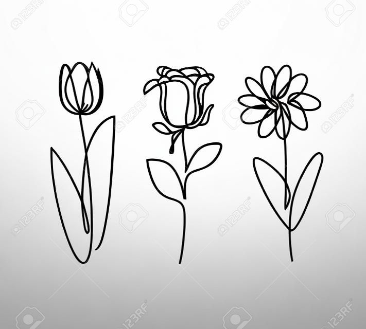 Fortsetzungslinie Doodle von drei Blumen