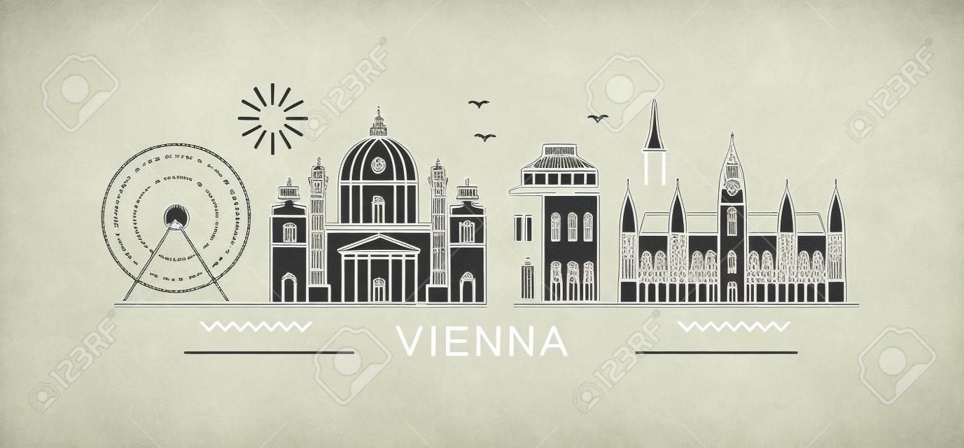 Vienna style City Outline Skyline with Typographic. Vector cityscape with famous landmarks. Illustration for prints on bags, posters, cards.