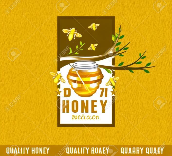 Design of honey labels. quality honey icon, company concept manufacturer of pure honey