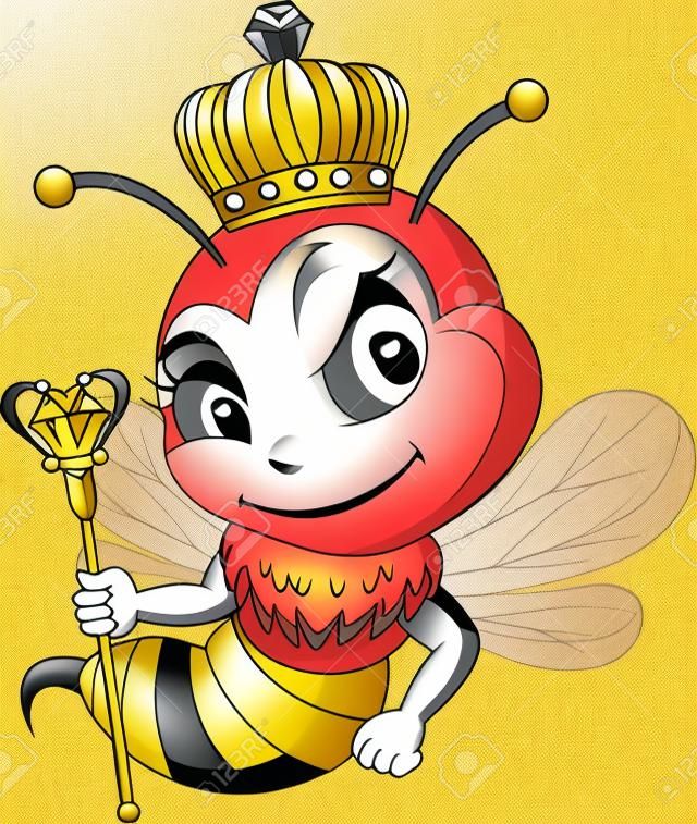 Bienenkönigin-Cartoon mit Krone. Illustration