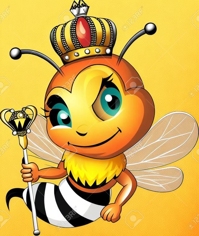 Dibujos animados de abeja reina con corona. ilustración