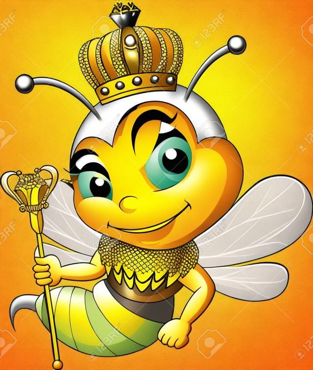 Koningin bijen cartoon met kroon. illustratie