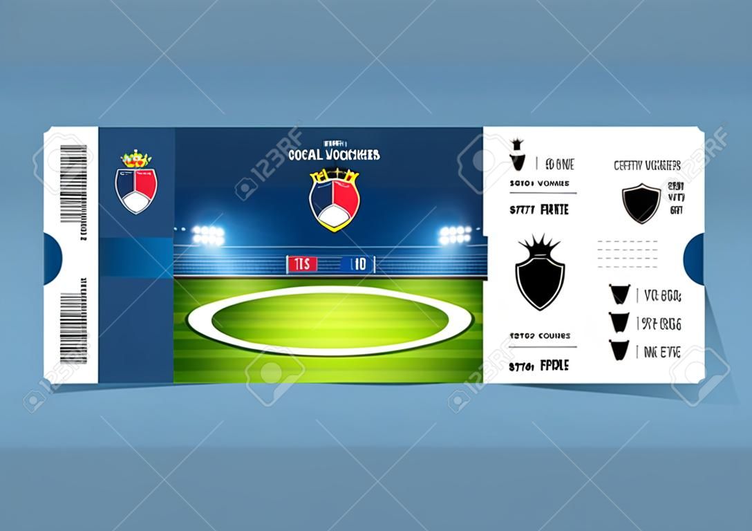 Design Biglietti modello per il calcio o partita di calcio. buoni omaggio o buoni certificato. Illustrazione vettoriale.