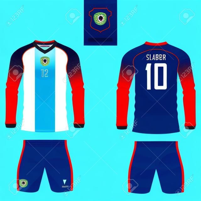 Ensemble De Football Ou Modèle De Maillot De Football Pour Le Club De  Football. Logo De Football Plat Sur Étiquette Bleue. Avant Et Arrière, Voir  L'uniforme De Football. Clip Art Libres De