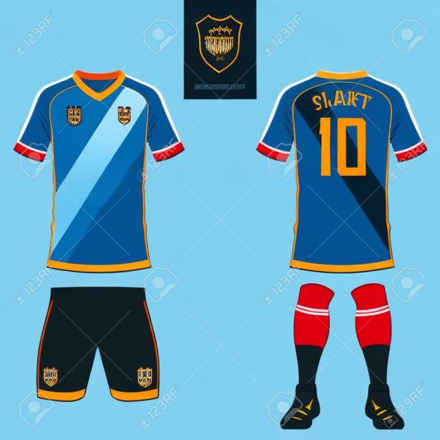 Ensemble De Football Ou Modèle De Maillot De Football Pour Le Club De  Football. Logo De Football Plat Sur Étiquette Bleue. Avant Et Arrière, Voir  L'uniforme De Football. Clip Art Libres De