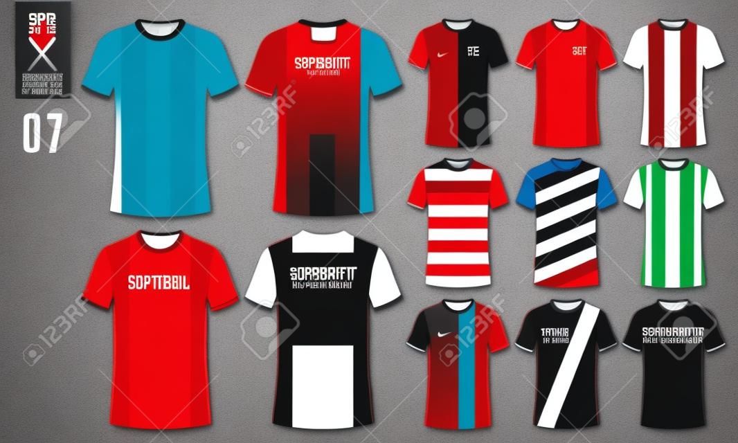 T-Shirt Sport Design für Fußball Trikot, Fußball-Kit oder Sport einheitliche Vorlage. Fußball T-Shirt Mock-up. Vorder- und Rückansicht Fußball Uniform. Vektor-Illustration.