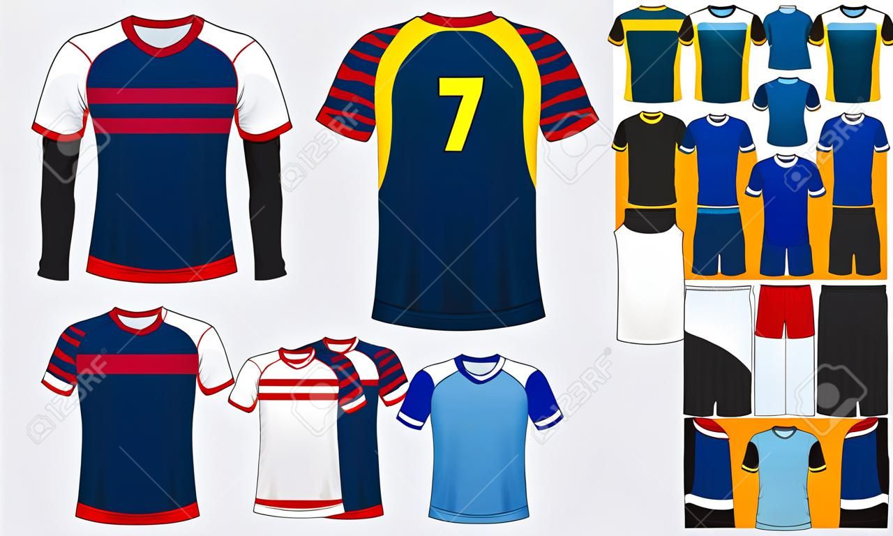 T-shirt sport design per jersey di calcio, kit calcio o modello di divisa sportiva. T-shirt da calcio mock up. Uniforme da calcio davanti e dietro. Illustrazione vettoriale
