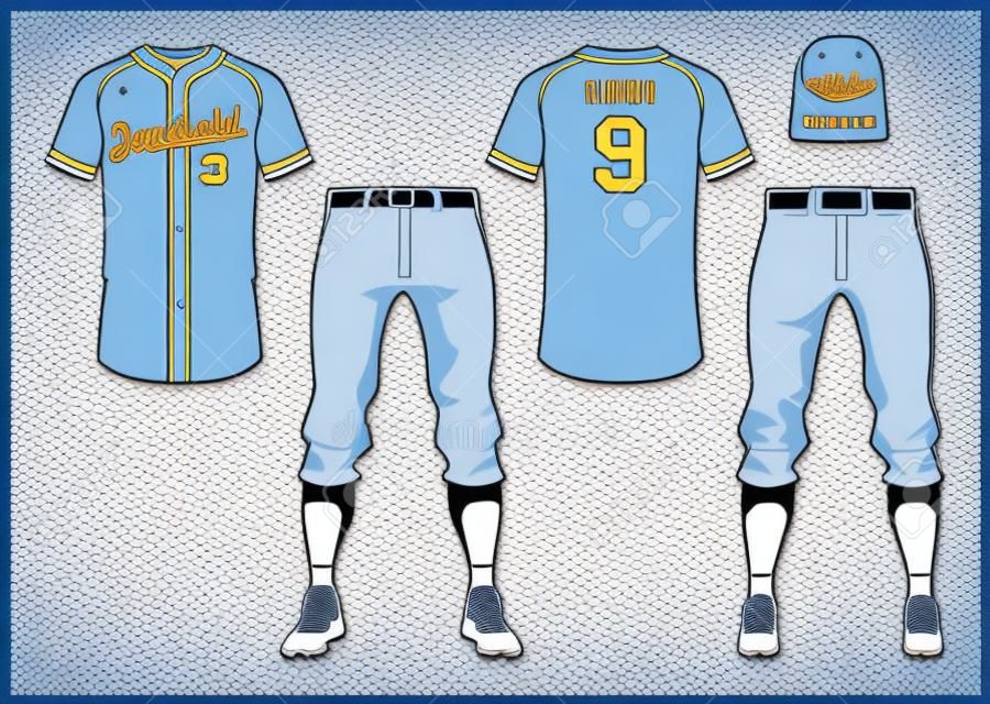 Baseball uniforme maquete, vista frontal e traseira Ilustração vetorial.