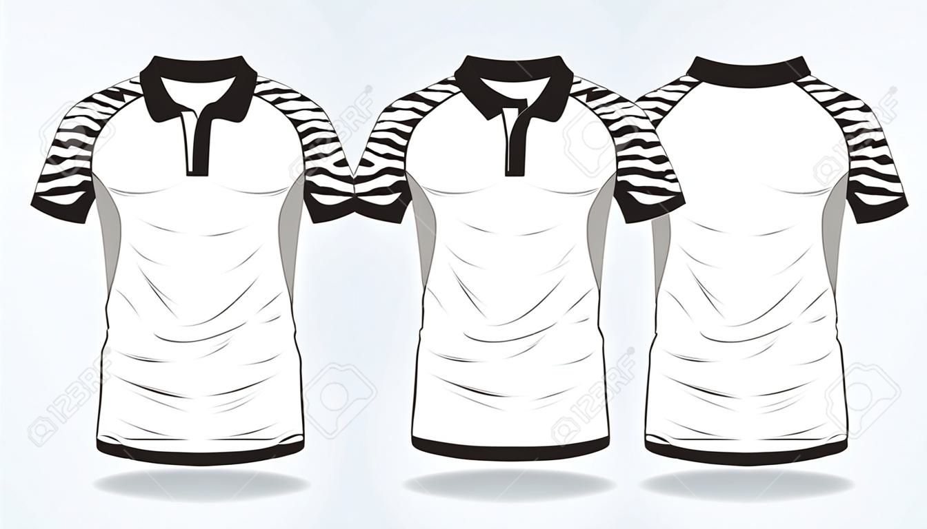 Polo t shirt modello di design sportivo per jersey di calcio, kit di calcio o club sportivo. Sport divisa in vista frontale e posteriore. T-shirt mock up per il club sportivo. Illustrazione vettoriale