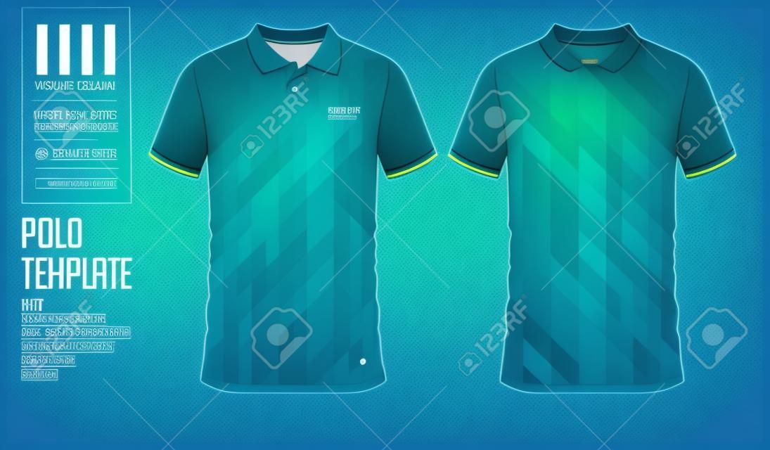 Kék és zöld színátmenet póló póló sport sablon design focimezhez, futball-készlethez vagy sportruházathoz. Sport egyenruha elöl és hátul. Póló a sportklub számára. Vektoros illusztráció.
