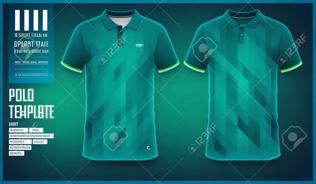 Kék és zöld színátmenet póló póló sport sablon design focimezhez, futball-készlethez vagy sportruházathoz. Sport egyenruha elöl és hátul. Póló a sportklub számára. Vektoros illusztráció.