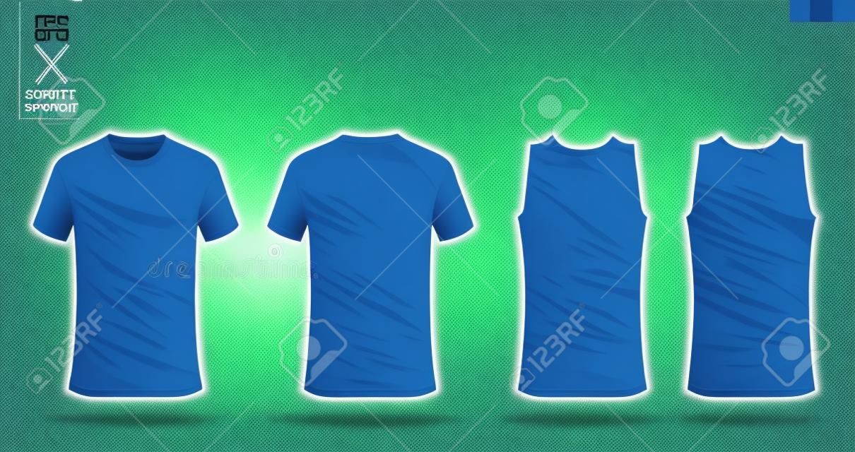 T-shirt sport mockup template design for soccer jersey, football kit. Tank top for basketball jersey and running singlet. Sport uniform in front view and back view.  Shirt Mockup Vector art and Illustration.
