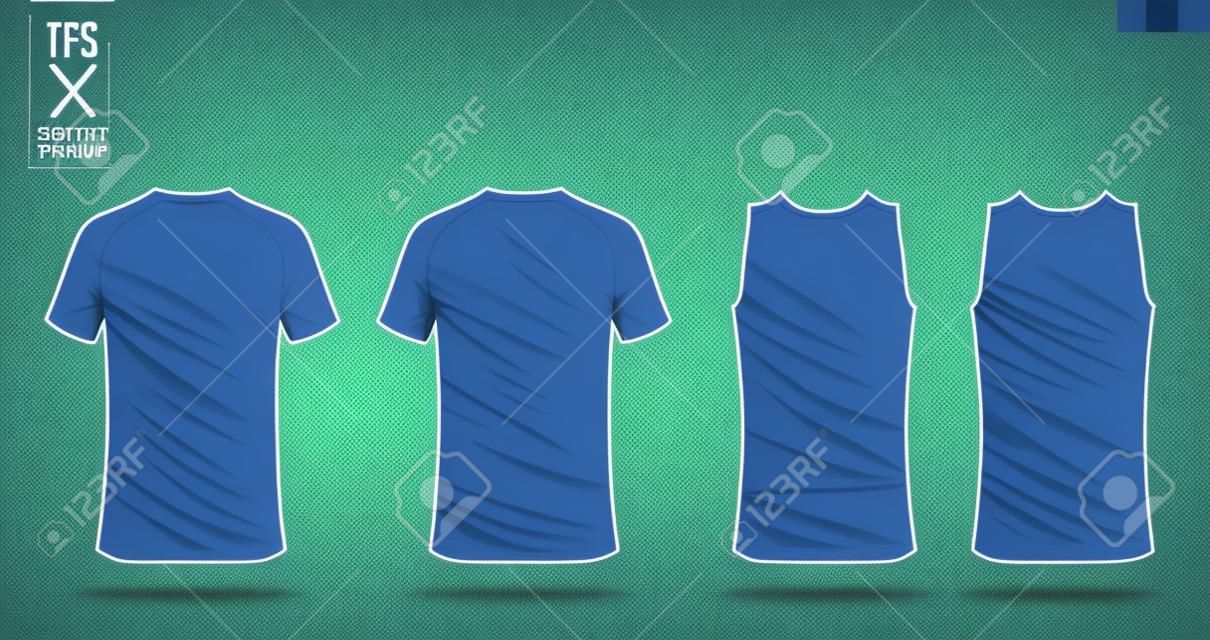 T-shirt sport mockup template design for soccer jersey, football kit. Tank top for basketball jersey and running singlet. Sport uniform in front view and back view.  Shirt Mockup Vector art and Illustration.
