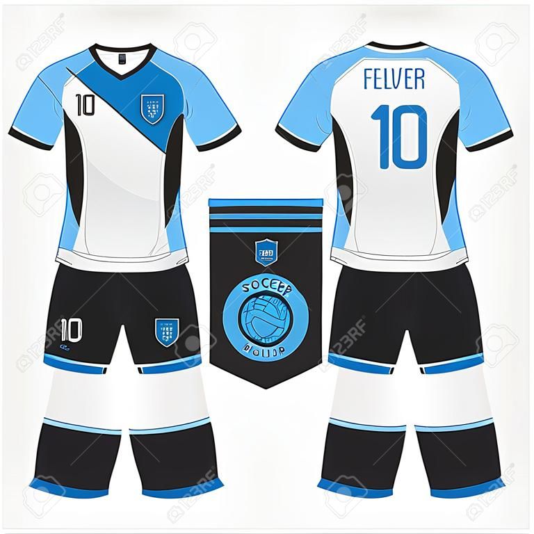 Soccer jersey or football kit mockup template design for sport club. Football t-shirt sport, shorts mock up. Soccer uniform in front view, back view . Football  in flat design. Vector Illustration.
