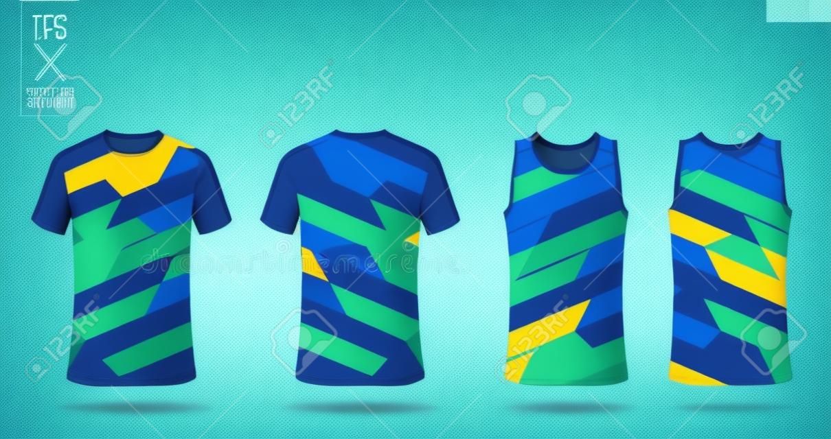 T-shirt mockup, sport shirt template design for soccer jersey, football kit. Tank top for basketball jersey and running singlet. Sport uniform in front view and back view.  Mock up Vector Illustration.