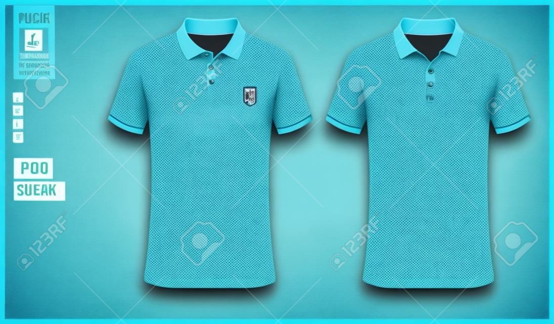 Polo shirt mockup template design for soccer jersey, football kit, sportswear. Sport uniform in front view, back view. T-shirt mock up for sport club. Fabric pattern. Shirt Mockup Vector Illustration.