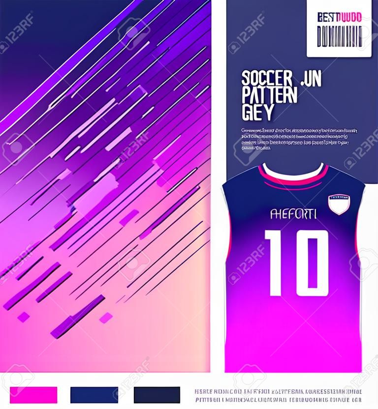 Soccer jersey pattern design.  Abstract pattern on violet background for soccer kit, football kit or sports uniform. T-shirt mockup template. Fabric pattern. Sport background.