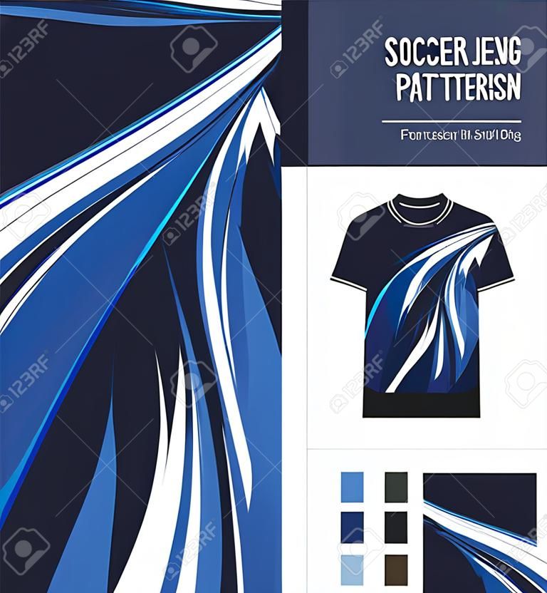 Soccer jersey pattern design. Abstract pattern on blue background for soccer kit, football kit, bicycle, e-sport, basketball, t-shirt mockup template. Fabric pattern. Abstract background. Vector.