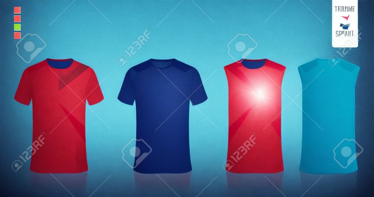 T-shirt sport, maillot de football, kit de football, uniforme de basket-ball, débardeur et maquette de maillot de course. conception de modèle de tissu. vecteur.