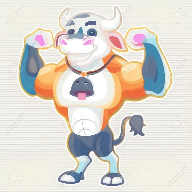Illustration cartoon of cute cow healthy and strong.