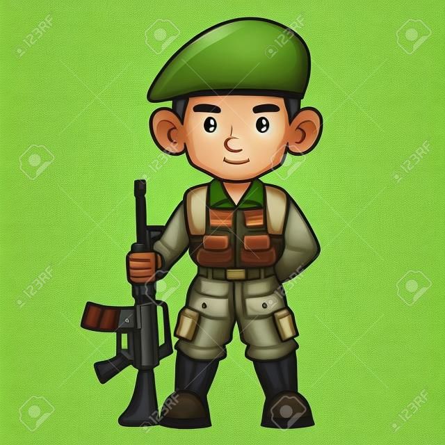 Illustrationskarikatur des netten Soldaten.