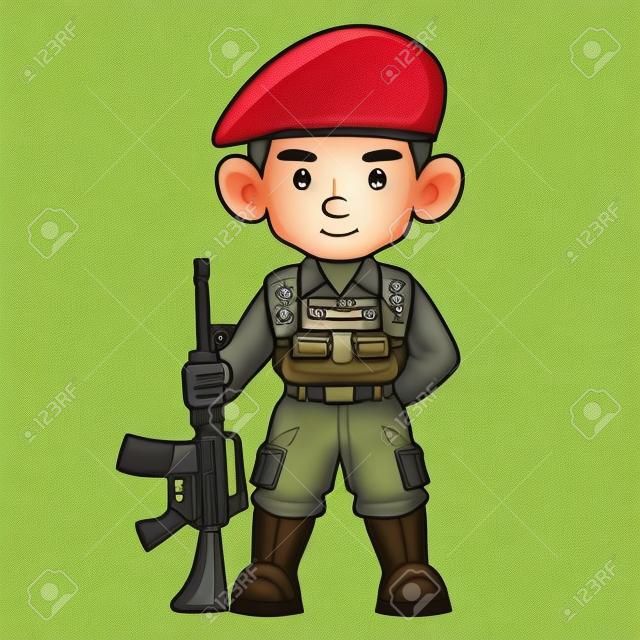 Ilustração do desenho animado de soldado bonito.