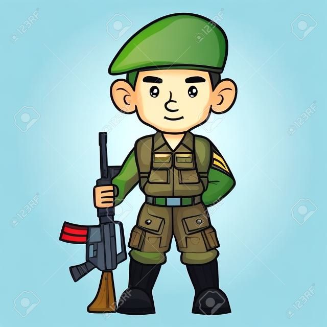 Ilustración de dibujos animados de lindo soldado.