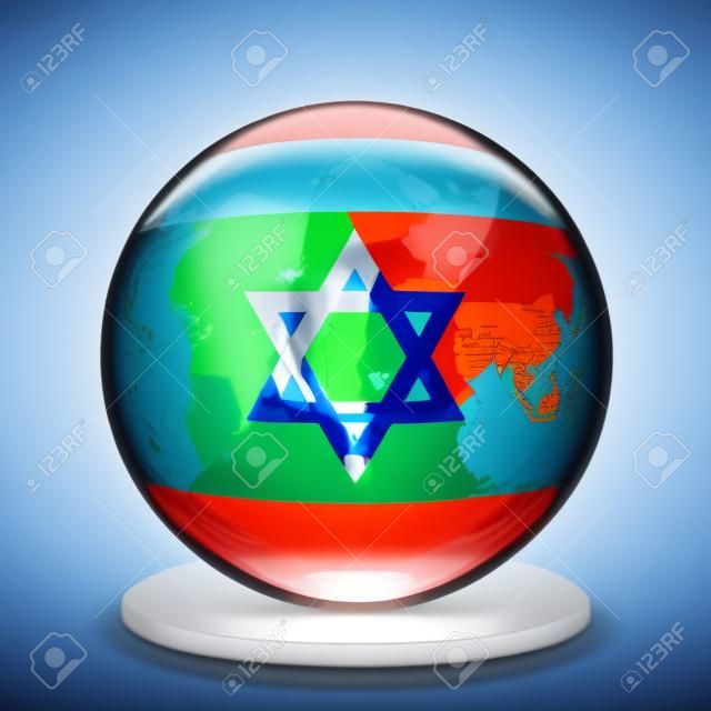 Crystal sphere of Israel flag with world map