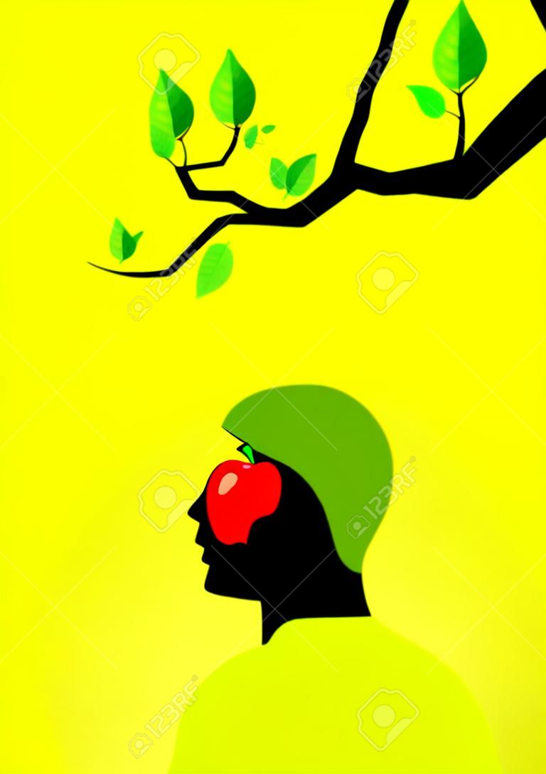 一个苹果落在头上的插图