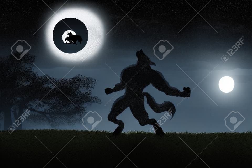 Illustration d'un loup-garou à la pleine lune que le fond