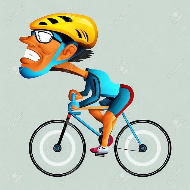 Caricatura ilustração de um atleta de bicicleta