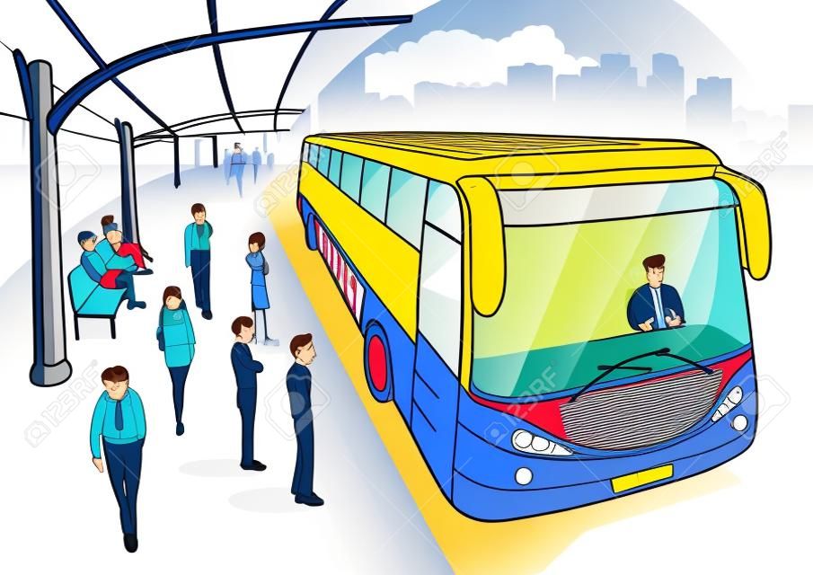 Cartoon ilustracji z dworca autobusowego