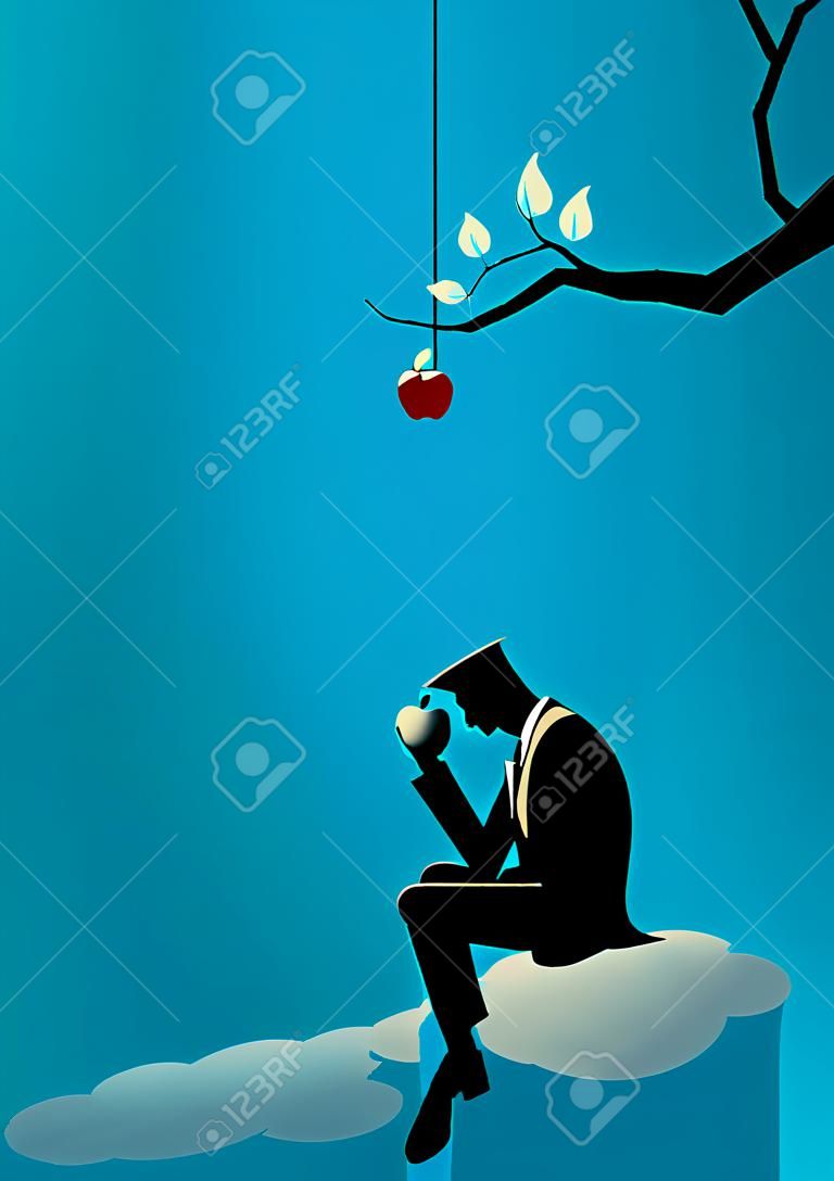 一個蘋果的業務概念插圖黎明到一個思維的商人的頭上